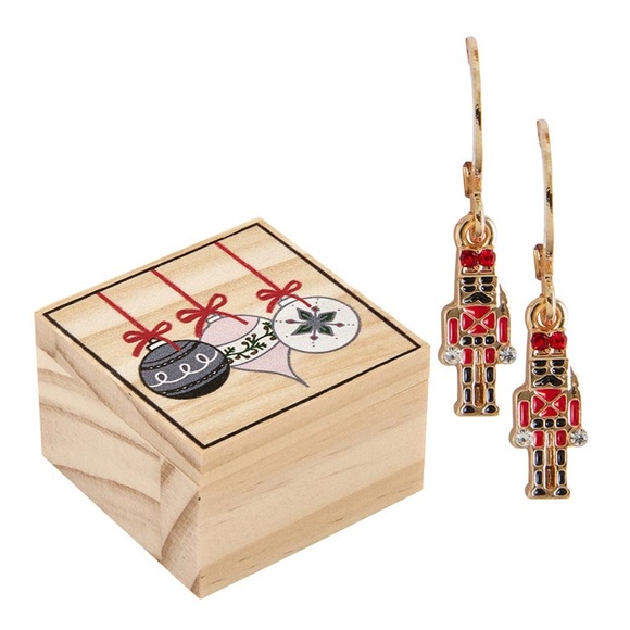Nutcracker Holiday Earrings in Dainty Wooden Gift Box - Picture 3 of 4